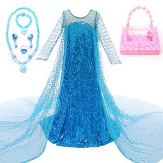 Nrkiz 女童 Wow 兒童冰公主亮片連衣裙 + 4 件首飾 + 公主包套裝