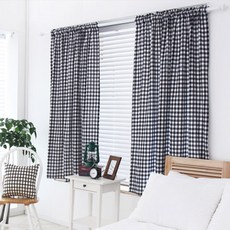 Rainbow House 普羅旺斯風室內亞麻格紋窗簾 小窗用, 黑色