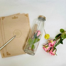 러블리팜 타임캡슐 유리병 엔틱장미 플라워 손편지 LED조명 + 선물박스 세트, 핑크(플라워), 화이트(선물박스)
