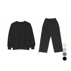 Planday 女性穿搭寬鬆版型大學T + 雙向抽繩工裝褲套裝