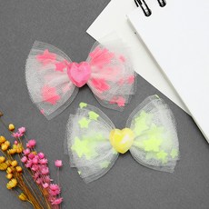 霓虹星星網狀蝴蝶結髮夾 2入