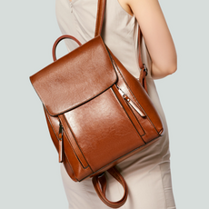 Tinar女款皮革方形後背包, 駱駝