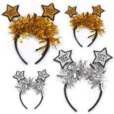 PARTYSHOW 新年快樂髮箍 金色2入 + 銀色2入 套組, 1套, 混色