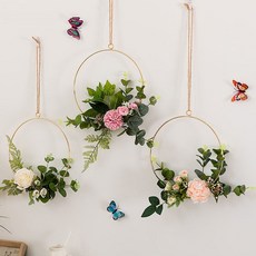 Home Cafe室內裝飾牆面裝飾花裝飾 29 圓形花環 3種, 白色+粉色+淺粉色+綠色