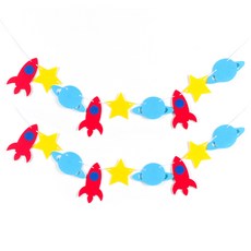 PARTYSHOW 太空火箭星星毛氈掛旗, 混色, 2個