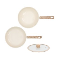 QUEEN SENSE IH電磁爐適用Signature鍋具3件組, 象牙白, 炒鍋 28cm+平底鍋 28cm+玻璃鍋蓋 28cm, 1組