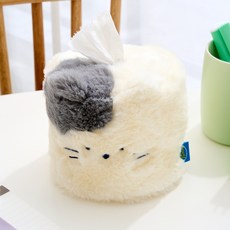 버터 보들보들 밀크캣 원통형 티슈케이스, 화이트, 1개