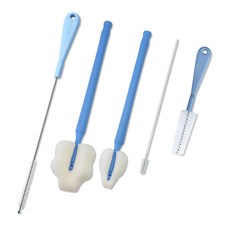 babybear 隨行杯清潔刷 長柄寬版海綿刷 + 迷你刷 + 吸管刷 + 多用途清潔刷 + 細管刷 5件組, 1套, 藍色