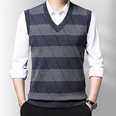 DM V領粗條紋針織背心