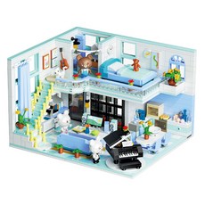 ZHEGAO 哲高 小熊藍色小屋迷你積木, 1個