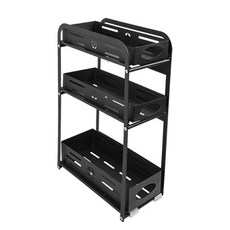 薄鐵製多功能收納盒抽屜型置物架 3層 YT_RA1073, 黑色