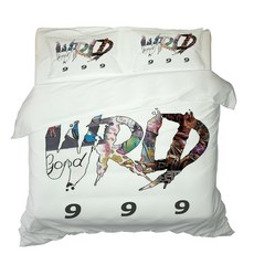 個性文字印花被套+枕套 2入, 混合顏色