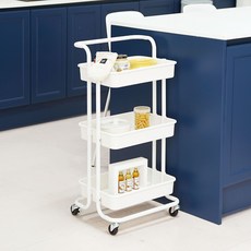 KAZT 高級附把手移動式推車, 白色, 3層