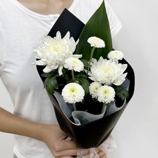 코코도르팜 생화 믹스 성묘 추모 국화 소국 꽃다발, 화이트, 그린