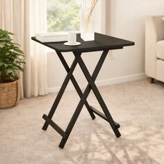 가구느낌 2인 철제 폴딩 홈 테이블 750 x 750 mm, 블랙블랙