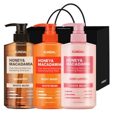 KUNDAL 昆黛爾 洗髮乳 500ml + 沐浴乳 500ml + 身體乳液 500ml 3入禮盒組 C 白麝香 + 黑色提袋, 1套