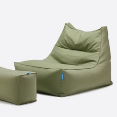 폴리몰리 607C 코튼 빈백 소파 1인용 대형 순면 의자 + 풋스툴 세트, 말차 그린