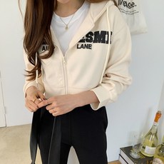 린다샵 알레임 영문 레더팅 크롭 후드 집업 자켓 cpjk4722k31