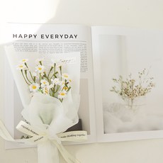 모리앤 카모마일 조화 조명 꽃다발 + 쇼핑백, 화이트(꽃다발), 투명(쇼핑백), 1개