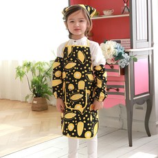 bebe chouette 孩童玉米圖案防水圍裙+頭巾+繩釦 2入