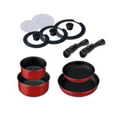 IRIS OHYAMA 愛麗思歐雅瑪 曜石黑鑽石塗層IH不沾鍋具, 紅色, 湯鍋16cm+湯鍋20cm+平底鍋20cm+平底鍋26cm+PE鍋蓋16cm+ PE鍋蓋20cm+強化玻璃鍋蓋16c+強化玻璃鍋蓋20cm+強化玻璃鍋蓋26cm+可拆式把手*2, 1組