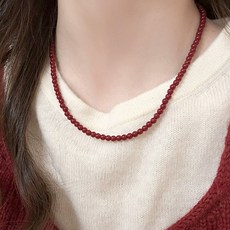 젤루나 여성용 라운드 비즈 붉은 볼 구슬 레이어드 심플 패션 드롭 목걸이 M-189