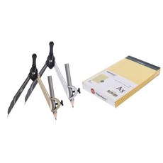 deLi 有線筆記紙 A5 黃色 5入+鉛筆型圓規組 2款, 1套