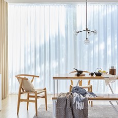 不透光飄逸掛針式柔霧雪紡窗簾, 白色