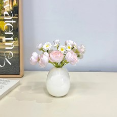 Alleophom 迷你陶瓷花瓶 粉彩人造花套組 白色 L261-0081W, 混合色