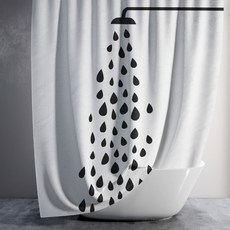 浴室布質防水浴簾 廁所隔間簾 布質水滴 黑色 180X180cm, 1個