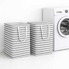 MEO 大容量條紋可折疊收納洗衣籃 72L, 淺灰色