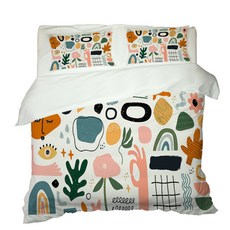 植物插畫被套 + 枕頭套 2件組, 混合顏色