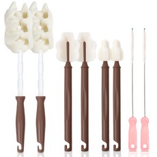 hibee 奶瓶奶嘴清洗刷+長寬刷+長款奶嘴刷+吸管刷, 巧克力棕色(長款奶嘴刷)+隨機出貨(吸管清潔刷), 2組