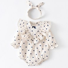 JOY MULTI 孩童愛心印花荷葉邊長袖包屁衣+頭帶