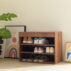 EASYHOME 座式鞋櫃, 胡桃色, 3層