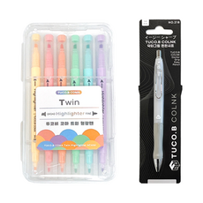 TUCO.B KOMA 雙頭柔色螢光筆 6色 + Dr. GRIP 舒適自動鉛筆套組, 灰色(自動鉛筆), 1套