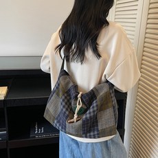 MEICHEL 米娜復古格紋拼接肩揹包 12238, 綠色