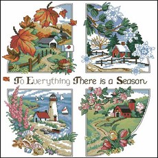 居家裝飾四季十字繡圖案 + 布料 + 繡線 + 繡針組合包, 混合色, 1套