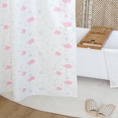 JCC 織物防水浴簾 雲朵雨滴款+金屬夾環 10入組, 混色, 1套