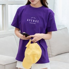 험블스튜디오 여성용 통기성 에비뉴 레터링 17수 면 롱 반팔 티셔츠 KK_97_085