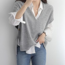 JENIT 女款寬鬆V領鈕扣針織背心 j367