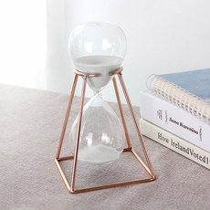 玫瑰金架玻璃沙漏 30分鐘, 白色的