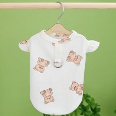 칠시 반려동물 곰돌이 프릴 퍼프 하네스 티셔츠, 화이트, 1개