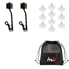 NAYASTYLE 高爾夫球桿頭清潔劑 GFYP-32-3 2入 + TPE高爾夫短球釘 168-3PU 10入 + 收納袋套組, 混合色