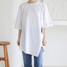 바네사빈 여성용 통기성 루즈핏 언발 옆트임 롱 티셔츠 v00626