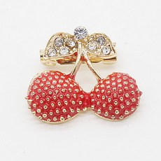 큐빅 보석 패션 앵두 브로치핀, 골드레드, 1개