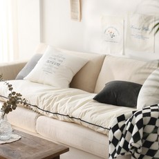 BELLELIFE 純棉黑線飯店式高密度棉床墊式沙發坐墊