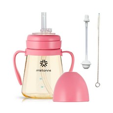 m'etonne PPSU NEW M3雙柄吸管胖胖杯+重力球吸管+吸管清潔刷組, 亮粉色, 200ml, 1組
