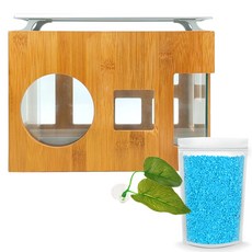 Aquatera 木質魚缸 AMZW30+魚缸裝飾仿真植物+造景石 1kg+LED燈組, 天藍色（樓層）