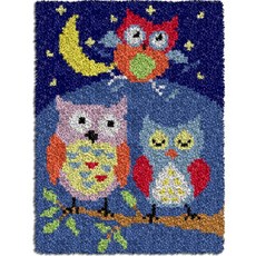 貓頭鷹地墊型DIY戳戳繡套組 中文版 白色印花網格, 1套, NO 05